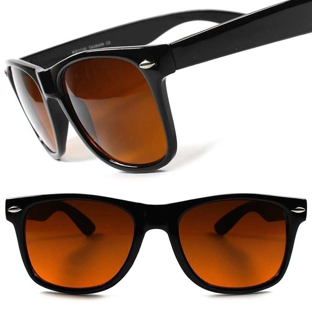 Classic Vintage Retro Amber Lens Blue Blocker Driving Horn Rimmed Sunglasses